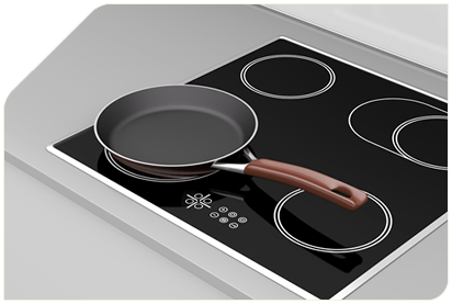 Cooktop preto com uma frigideira