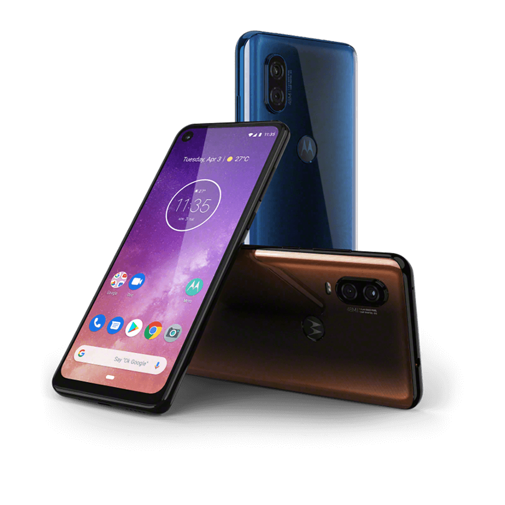 MotorolaOne Vision nas cores Safira e Bronze