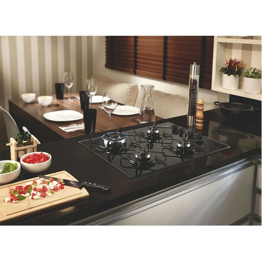 Cooktop Brastemp Ative! 4 Bocas Vidro Preto Dupla Chama BDD62AE