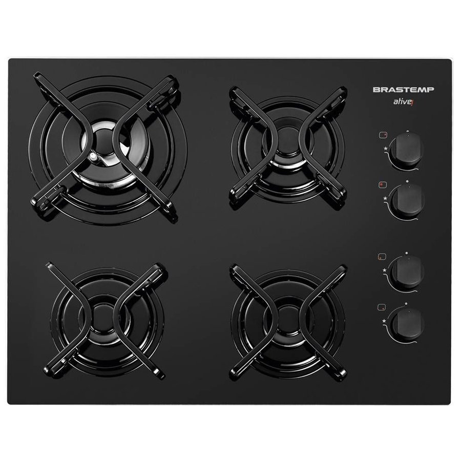 Cooktop Brastemp Ative! 4 Bocas Vidro Preto Dupla Chama BDD62AE