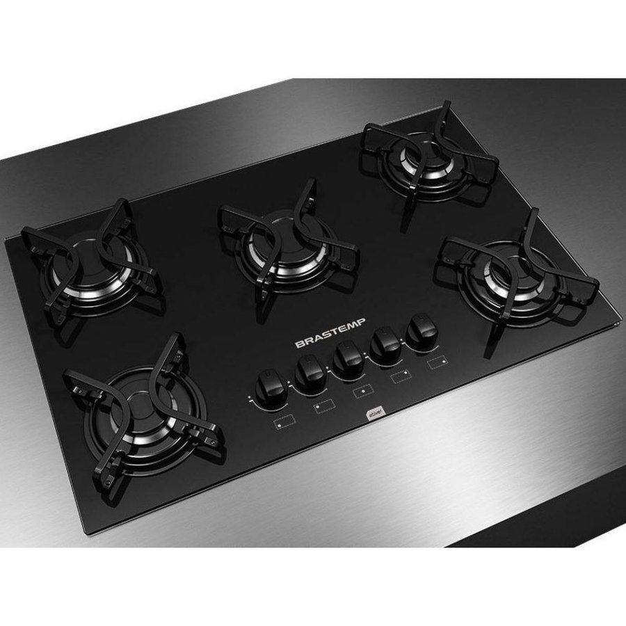 Cooktop Brastemp Ative! 5 Bocas Vidro Preto Chama Rápida BDD75AE