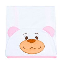 Toalha de Banho Felpuda com Capuz Ursinho Rosa - Batistela