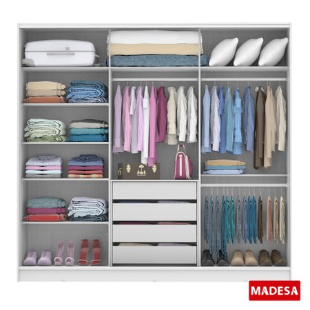 Guarda Roupa Casal 100 Mdf Com Espelho Madesa Royale 3 Portas De Correr Colombo