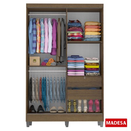 Guarda Roupa Solteiro Madesa Luke 2 Portas De Correr De Madeira Com Pes Colombo