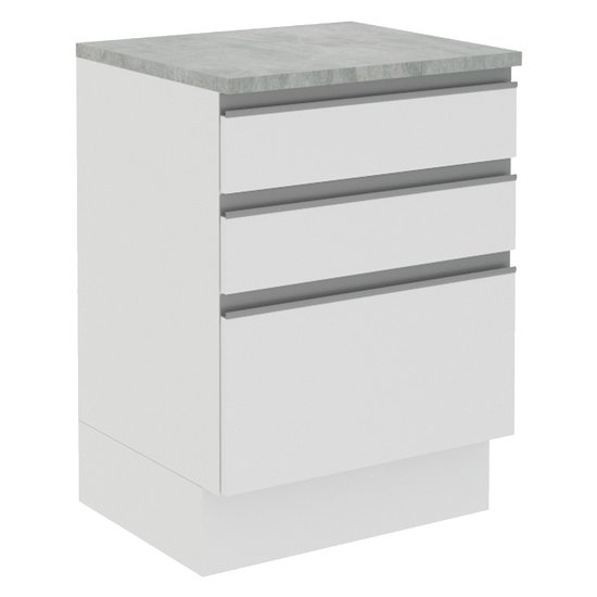 Balcão Armário de Cozinha 60 cm 3 Gavetas Branco Glamy Madesa