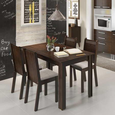 Conjunto Sala de Jantar Rosie Madesa Mesa Tampo de Madeira com 4 Cadeiras