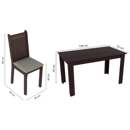 Conjunto Sala de Jantar Rosie Madesa Mesa Tampo de Madeira com 4 Cadeiras
