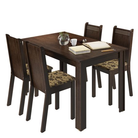 Conjunto Sala de Jantar Rosie Madesa Mesa Tampo de Madeira com 4 Cadeiras