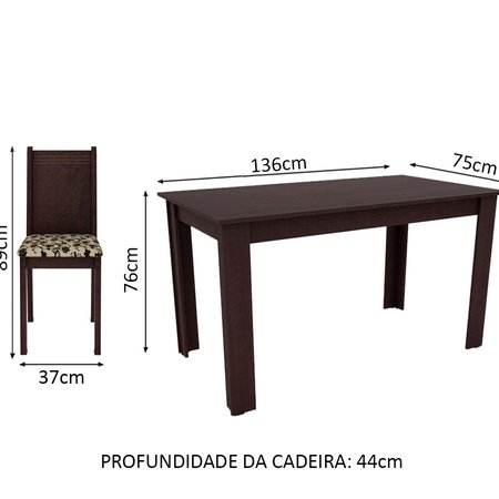 Conjunto Sala de Jantar Rosie Madesa Mesa Tampo de Madeira com 4 Cadeiras