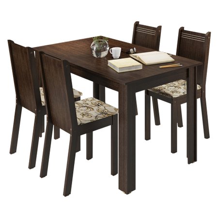 Conjunto Sala de Jantar Rosie Madesa Mesa Tampo de Madeira com 4 Cadeiras