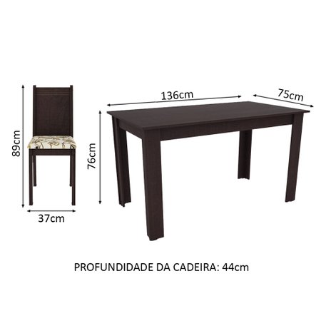 Conjunto Sala de Jantar Rosie Madesa Mesa Tampo de Madeira com 4 Cadeiras