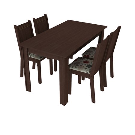 Conjunto Sala de Jantar Rosie Madesa Mesa Tampo de Madeira com 4 Cadeiras