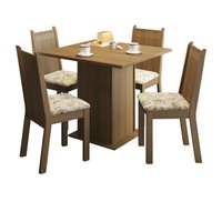 Conjunto Sala de Jantar Kate Madesa Tampo de Madeira com 4 Cadeiras Estofado em Tecido Lírio