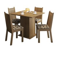 Conjunto Sala de Jantar Kate Madesa Tampo de Madeira com 4 Cadeiras Estofado em Tecido