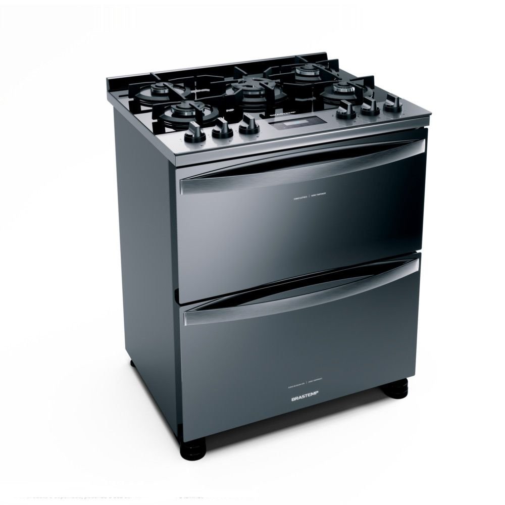 Fogão Brastemp 5 Bocas Duplo Forno Inox, com Mesa De Vidro e Touch