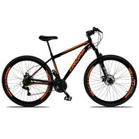 Bicicleta Aro 29 Quadro 19 Aço 21 Marchas Suspensão Freio a Disco Mecânico Preto/Laranja - Dropp