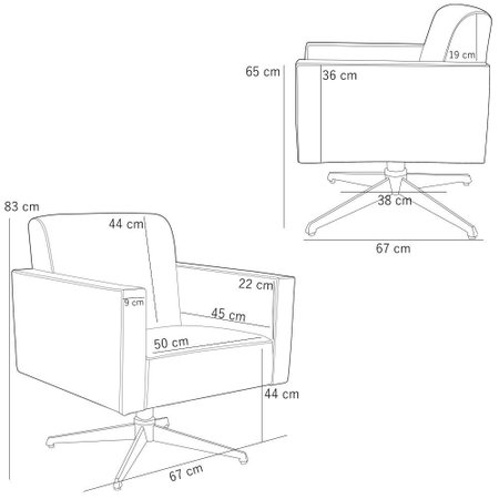 kit 02 poltronas decorativas base giratoria para sala de estar helo suede lyam decor