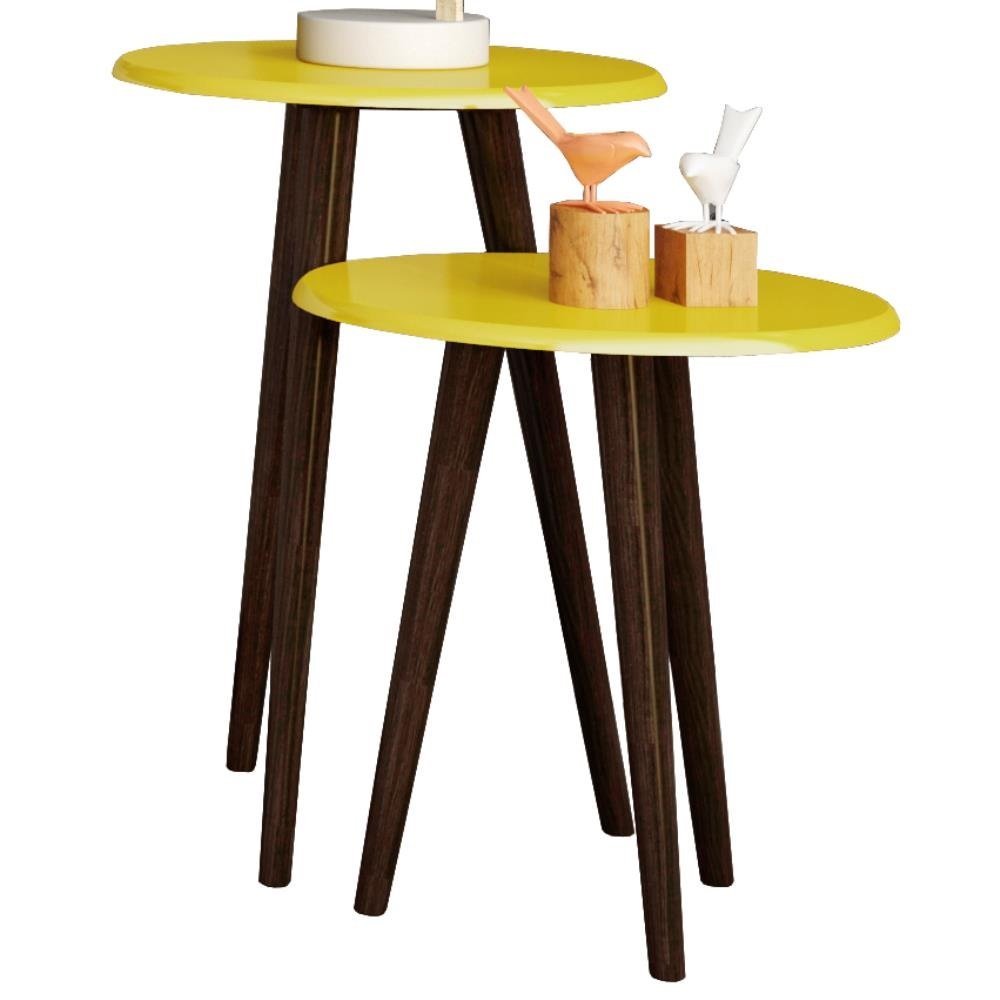 conjunto para sala de estar com mesa lateral e apoio amarelo brilho lyam decor