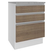Balcão Armário de Cozinha 60 cm 3 Gavetas Rustic/Branco Glamy Madesa