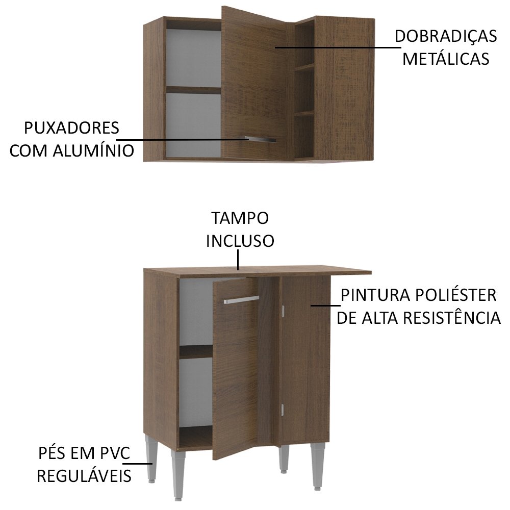 Kit De Canto Reto Madesa Emilly 2 Portas Com Armario Aereo Adega E Balcao Colombo