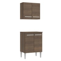 Kit Armário de Cozinha 4 Portas com Armário Aéreo e Balcão Rustic/Preto Emilly Madesa