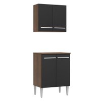 Kit Armário de Cozinha 4 Portas com Armário Aéreo e Balcão Rustic/Preto Emilly Madesa