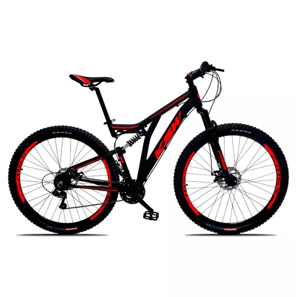 Bicicleta Full Impact Aro 29 Quadro 19 Suspensão 21v Freio a Disco Alumínio Preto Vermelho KSW