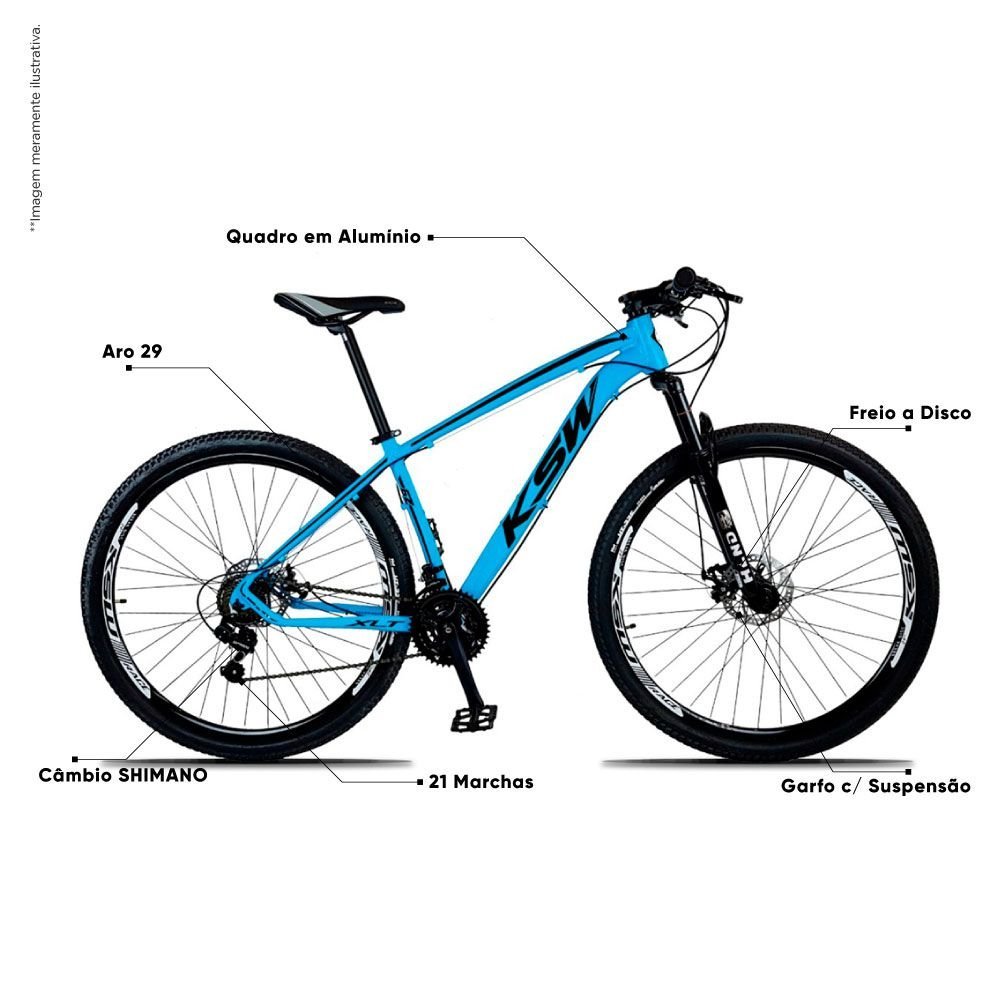 Bicicleta Xlt Aro 29 Quadro 15 Suspensao 21 Marchas Freio A Disco Aluminio Azul Preto Ksw Colombo