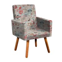 Poltrona Decorativa Nina Estampada Retrô Rosa D61 - D'Rossi
