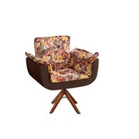 Poltrona Pérola Plus Floral Marrom Base Giratória Madeira