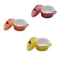 Conjunto de 3 Mini Panelas Redondas Porcelana A, Com Tampa - 12,7 cm
