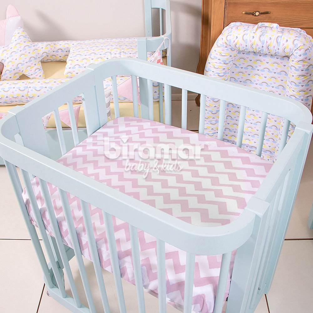 Lencol Para Mini Berco 1 Peca C Elastico Soho Chevron Rosa
