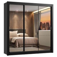 Guarda Roupa Casal Madesa Lyon 3 Portas de Correr de Espelho 2 Gavetas