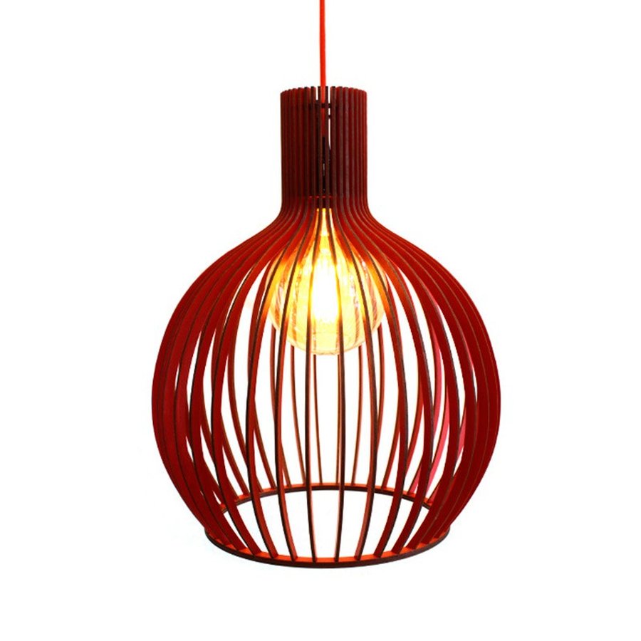 Luminária Pendente em MDF Flórida na cor Vermelha com Fio Tecido para 1