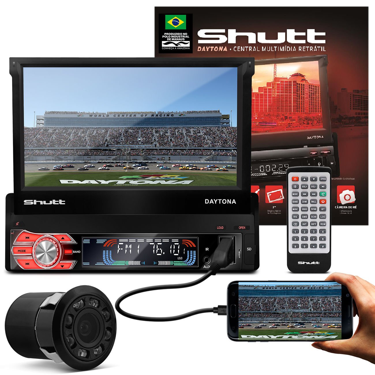 MP3 MP4 MP5 Player Automotivo Shutt Daytona 1 Din Tela Retrátil 7