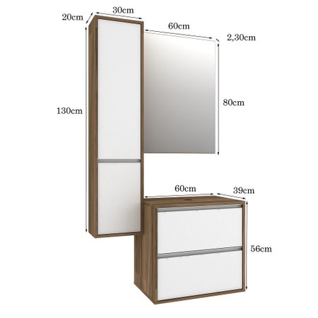 Gabinete para Banheiro Cuba e Armário com Espelho Firenze 90
