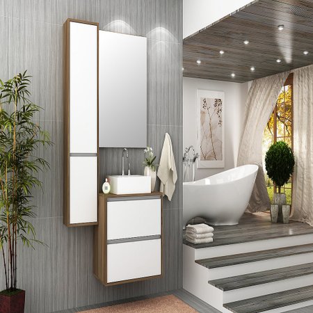 Gabinete para Banheiro Cuba e Armário com Espelho Firenze 90