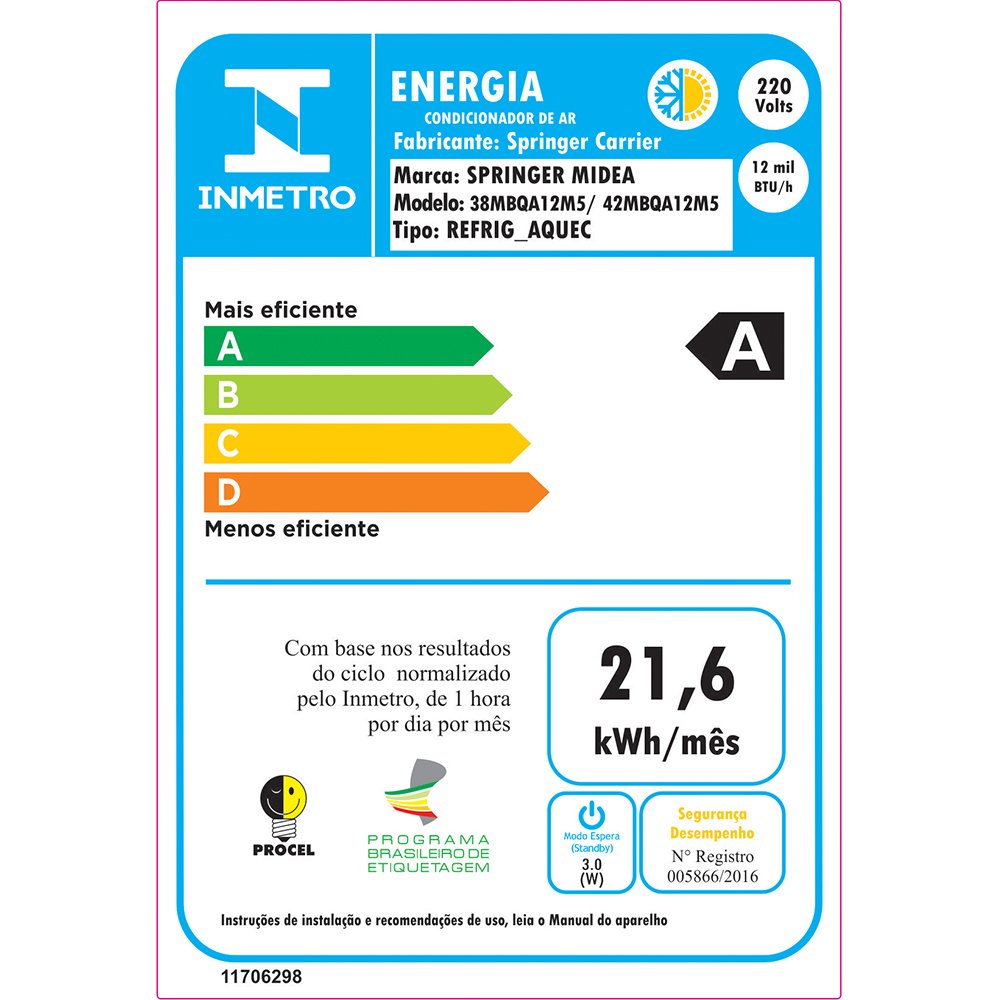 Ar Condicionado Split Hw Inverter Springer Midea 12000 Btus Quente Frio 1f 42mbqa12m5 Colombo