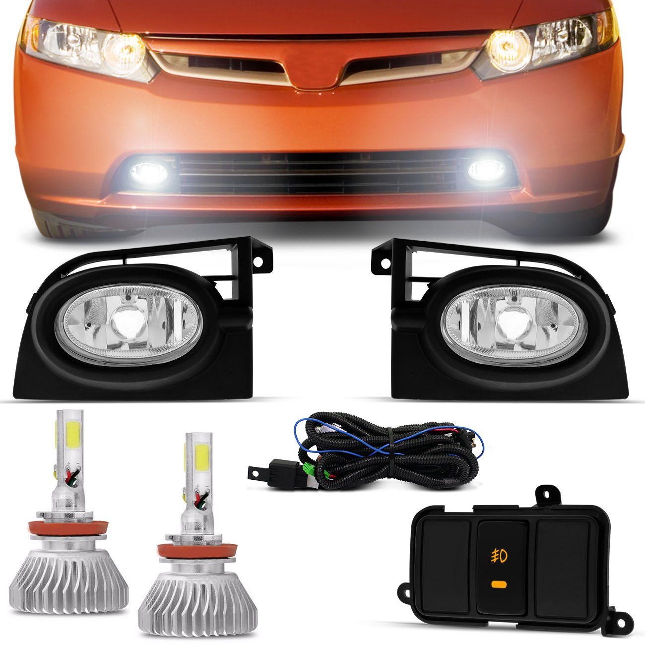 Kit Farol de Milha New Civic 2006 2007 2008 + Kit Super LED 3D H11 6000K Efeito Xenon Colombo Kit Farol de Milha New Civic 2006 2007 2008 + Kit Super LED 3D H11 6000K Efeito Xenon Colombo