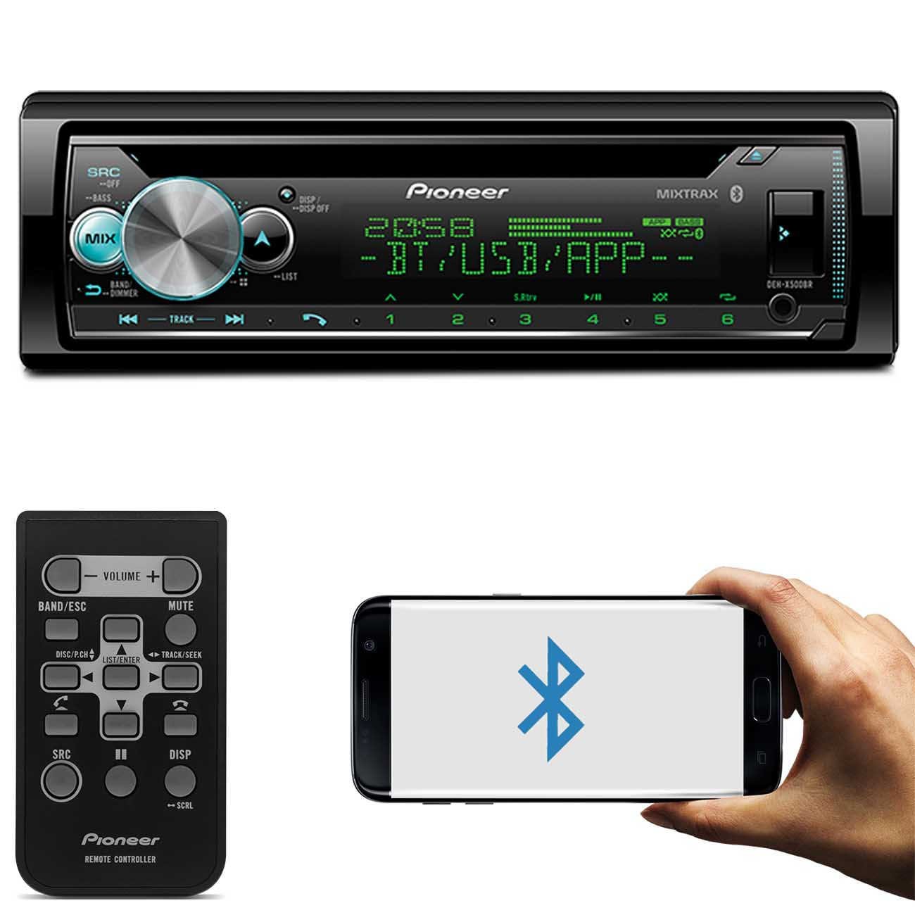 CD Player Pioneer DEHX500BR Receiver 1 Din Bluetooth Interface Android