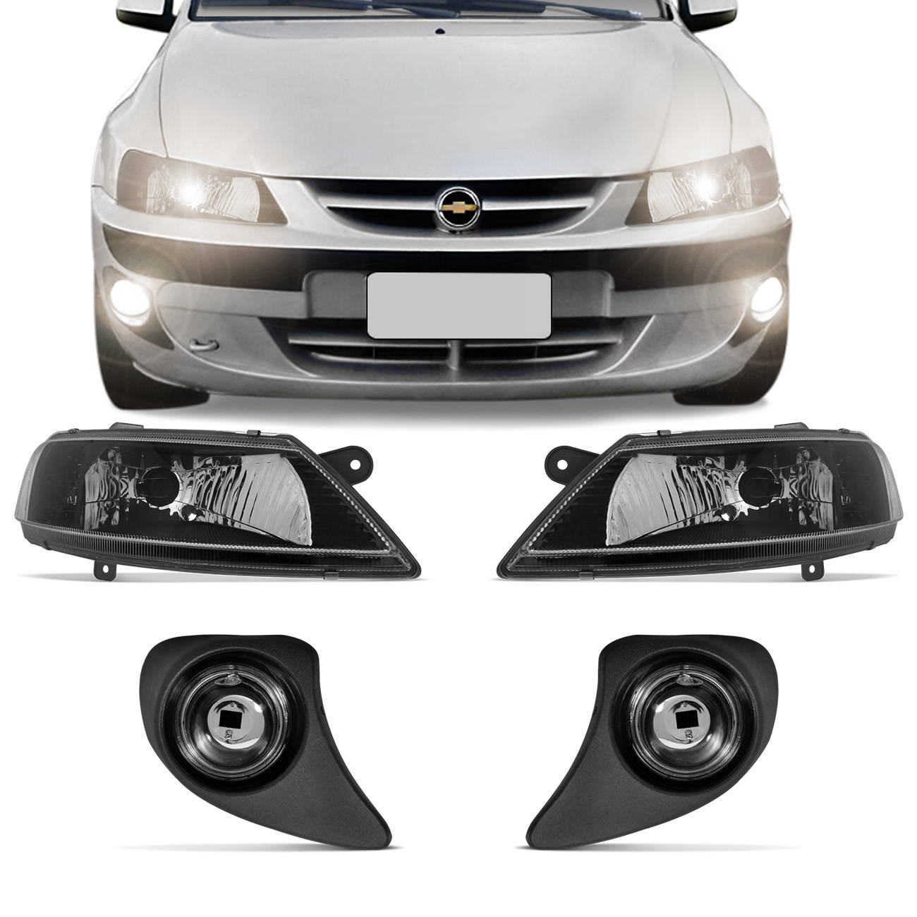 Par Farol Celta 1999 a 2006 Foco Simples Máscara Negra + Kit Farol de