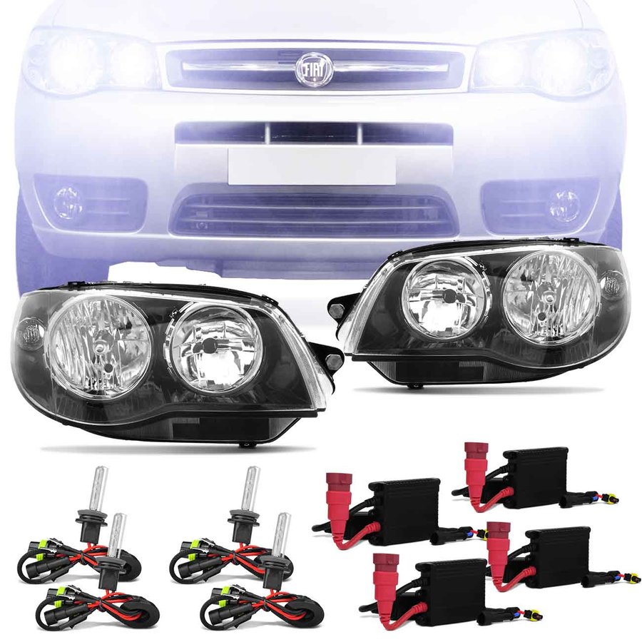 Kit Farol Máscara Negra Palio G3 2004 a 2014 Siena Strada Weekend 2004