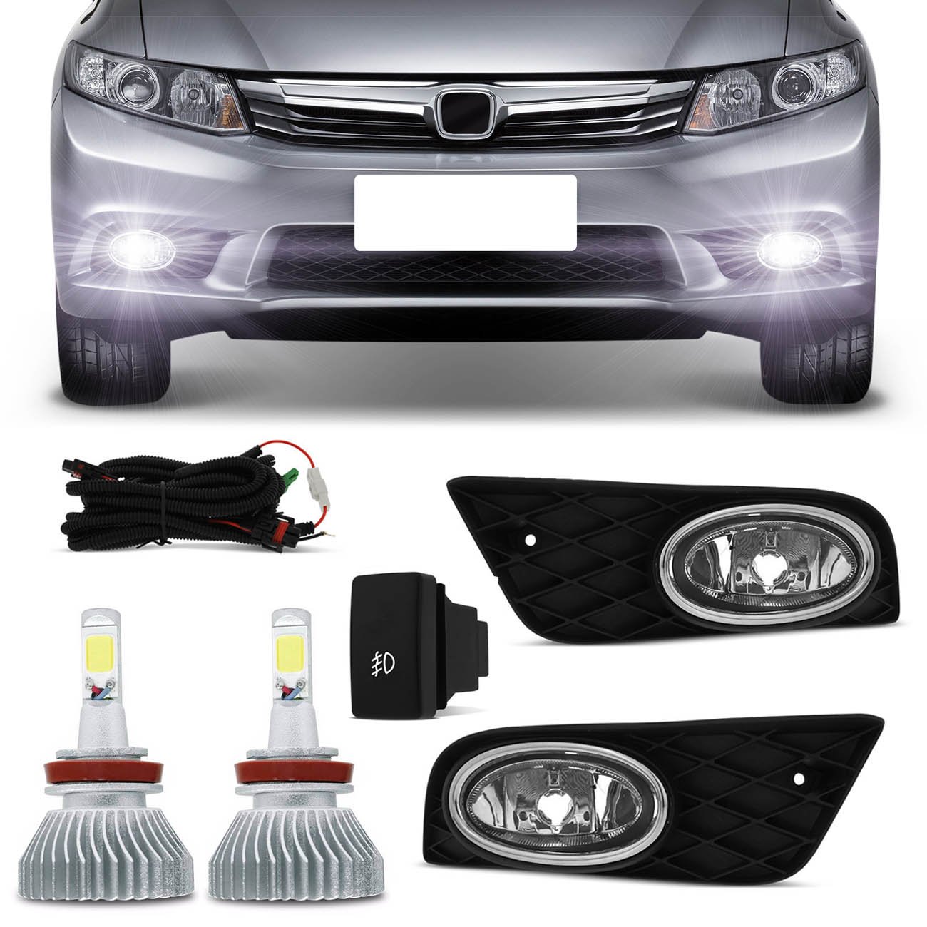 Kit Farol Milha Honda Civic 2012 a 2014 com Par Super LED Headlight H11