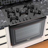 Fogão de Embutir 5 Bocas Dako Acendimento Automático Glass Grill com Mesa de Vidro DE5VT-PFO