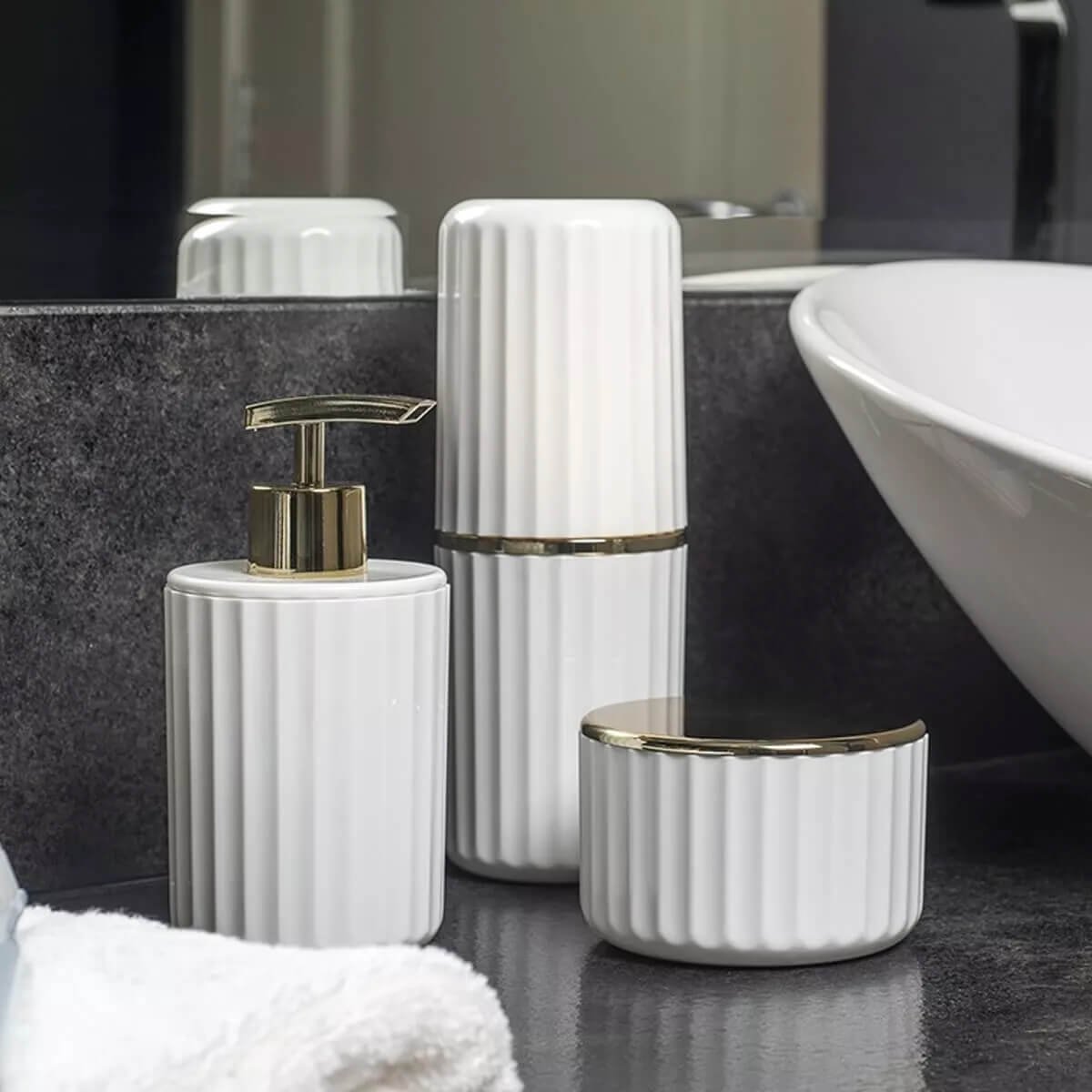 Wallpaper Conjunto De Acessorios Banheiro Lavabo 3 Pecas Groove Ou Branco Free HD