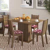 Conjunto Sala de Jantar Lexy Madesa Mesa Tampo de Madeira com 4 Cadeiras Bege Marrom