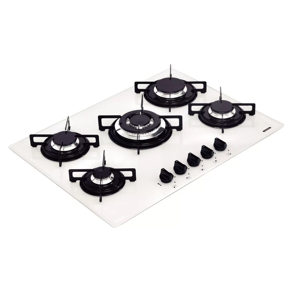 Cooktop a Gás Tramontina Glass 5 Queimadores 70cm Vidro Branco Bivolt