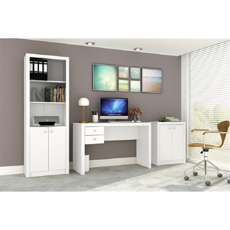 Conjunto Home Office Cb01 Com Escrivaninha Armario Alto E Armario Baixo Casa Da Mobilia Colombo