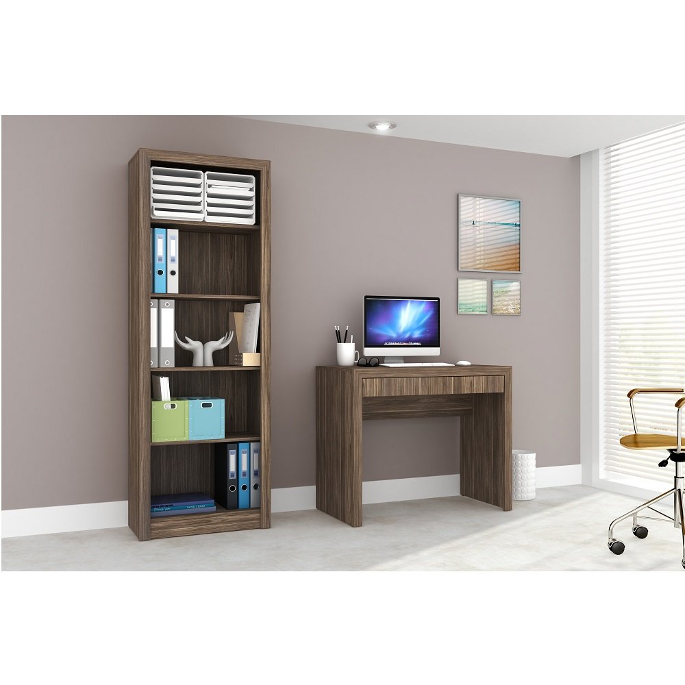 Conjunto Home Office Cb03 Com Escrivaninha E Armario Alto 4 Prateleiras Casa Da Mobilia Colombo