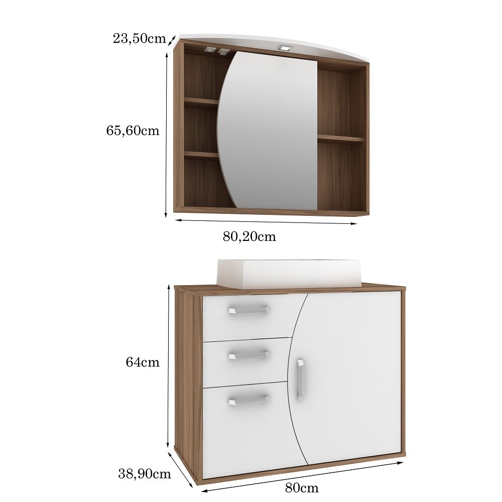 Conjunto Para Banheiro Com Gabinete Cuba E Espelheira 80cm Duna Moveis Bosi Colombo